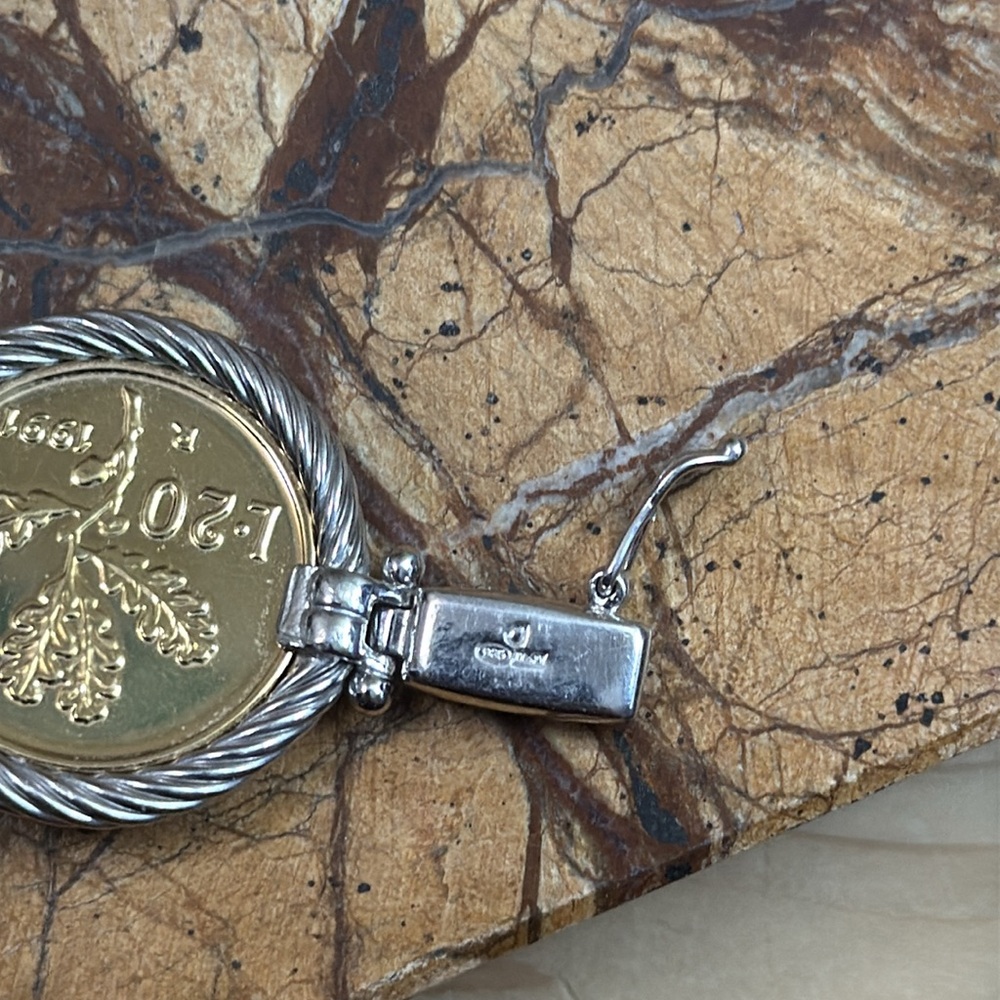 925 Sterling Silver 2-Tone Vintage 1981 Italy 20 Lire Bronzital Coin Bracelet - Picture 5 of 9